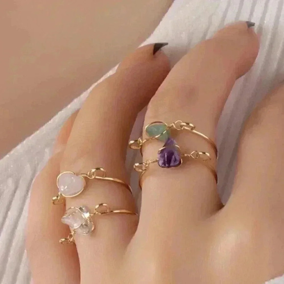 Boutique Jewelry - Unique Boho Gypsy Crystal Gemstone Gold Ring Set